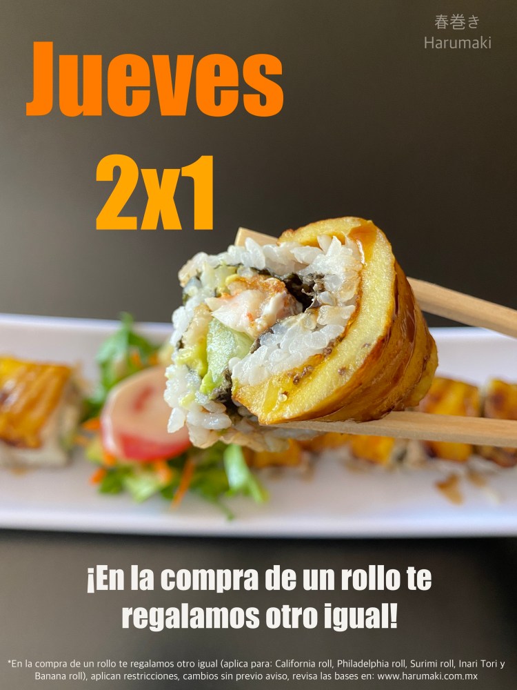 Promoción jueves 2x1 en sushis seleccionados.